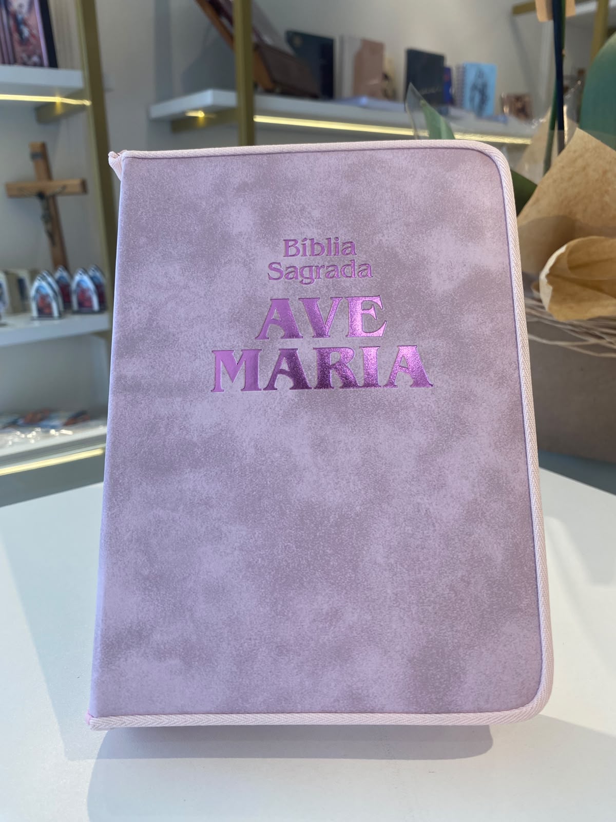 BIBLIA AVE MARIA LETRA MEDIA ZIPER ROSA